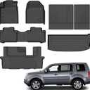 Jenofa-Car Floor Mats for 2009-2015 Honda Pilot Full Set Waterproof Car Mat All Weather Automotive Floor Liners Custom for Pilot Accessories Black(Floor Mat & 3rd Backrest Mat & Cargo Mat)