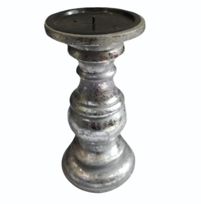 Indian Shelf Vocalforlocal Handmade Vintage Silver Glass Pedestal Pillar Candle Holder(Set of 1 Piece)
