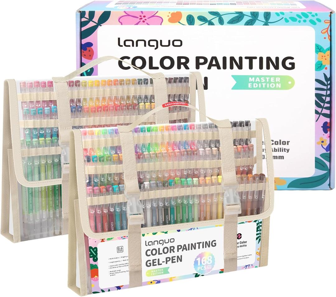 Gel Pens For Coloring, 168 Pack Colored Pens for Black Paper & White Paper, 0.6MM Fine Point Pens for Coloring, Writing, Drawing, Journaling, Note Taking, Office, Home
