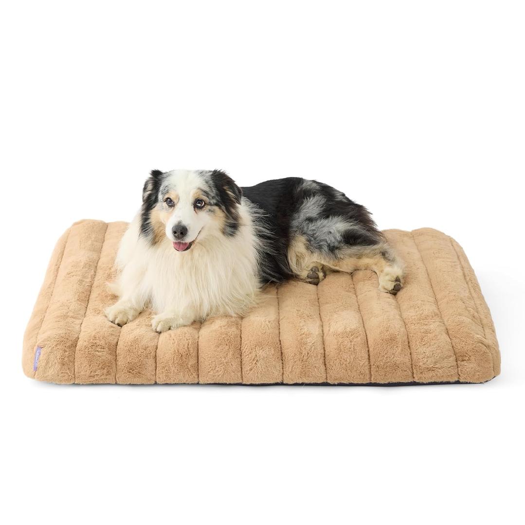 LE SURE Cute Orthopedic Dog Bed Large Sized Dog, Waterproof Chic Flat Pet Beds with Removable Washable Cover, Fuzzy Thick Egg Crate Foam Pet Mat for Indoor Use (36" x 27", Beige)