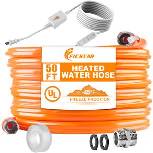 50FT Heated Water Hose for RV, Heated Drinking Water Hose Antifreeze to -45F, Water Heater Thermostat with Self-regulating Function, 5/8" I.D. with 3/4" GHT Adapter, Lead and BPA Free, No Odor