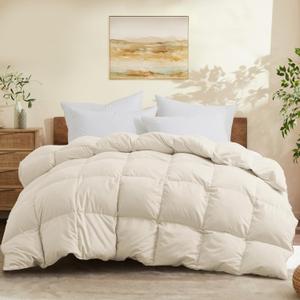 Joysoul Twin Size Down Comforter - All Season Ultra Soft Goose Down & Feather Fiber Fill, Luxury Hotel Cream Duvet Insert with Corner Tabs (68" X 88")