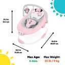 Bright Starts Disney Baby Minnie Mouse Comfy Baby Bouncer Soothing Vibrations Infant Seat - Music, Removable -Toy Bar, 0-6 Months Up to 20 lbs (Rosy Skies)