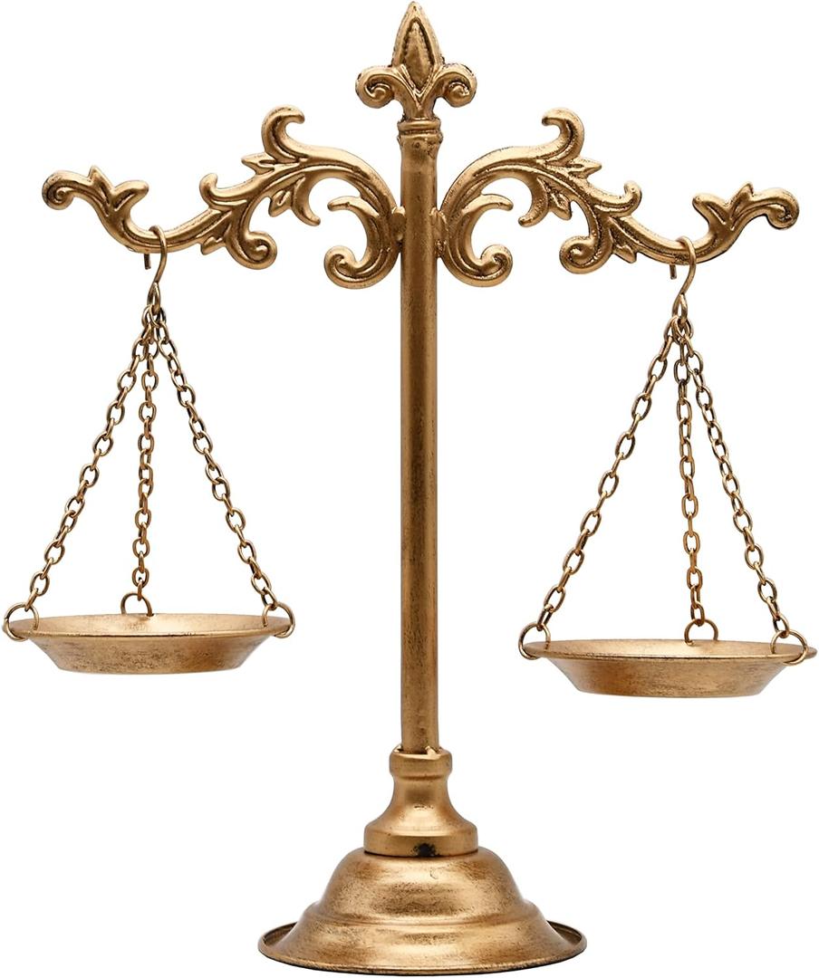 Owlgift Vintage Style Metal Libra Jewelry Towers, Scale Tray Display Cosmetic Organizer, Jewelry Storage, Unique Centerpiece Stand, Lawyer Scale of Justice, Farmhouse Candleholder  Bronze