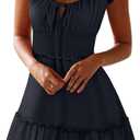 Caracilia Women's Summer Casual Sleeveless Sweetheart Neckline Mini Dress 2025 Smocked Boho Beach Vacation Short Sundress Navy Blue Medium