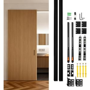 Trackless Sliding Ghost Door Kit, 59 in Concealed Barn Hardware | Trackless Concealed Glide, Nylon Silent Rollers, Dual-Wheel System, 176 Lb Load, Complete Hardware Set for Installation