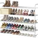LINZINAR Shoe Rack Long 4 Tier Shoe Storage Organizer Metal Wide Shoe Shelf for Closet Entryway Bedroom 30 Paris Large Capacity, White