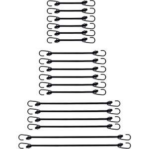 Mini Bungee Cords with Hooks 2 inch 4 inch 6 inch 9 inch, Assorted 18-Piece Set Package of Small Bungee Cords
