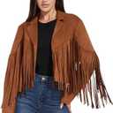 Fahsyee Women's Fringe Leather Jackets - Suede Faux Motocycle Biker Cropped Coat Vegan Blazer Pleather Fashion Tassel M