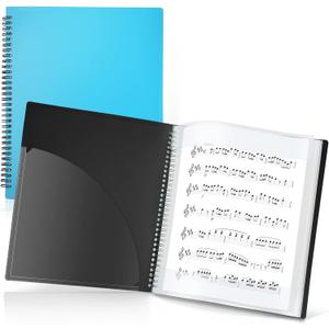 CRANBURY Sheet Music Folder 8.5x11 - Dual Use Music Holder (Blue), Store Pages Inside 24 Protective Sleeves or Annotate Exposed Pages, Music Binder with Spiral Binding Stays Opens and Lays Flat