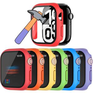 HANKN 6 Pack Hard PC Case for Apple Watch Series 6 5 4 SE 40mm Tempered Glass Screen Protector Case, Full Ultra-Thin Cover Scratch Resistant Film Shockproof Iwatch Bumper Accessories (Rainbow, 40mm) (Red+Orange+Yellow+Green+Blue+Purple)