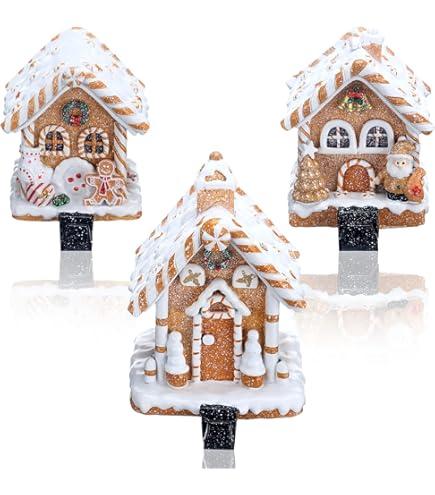 Riceshoot 3 Pcs Christmas Gingerbread House Stocking Holder Christmas Stocking Holders for Mantle Village Stand Tree Santa Houses Hook for Counter Tables Fireplace Party Decoration(Classic)