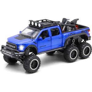 Monster Trucks for Boys - 1/24 Scale Die-Cast Metal Toy Car F150 with Sound and Light,Pickup Truck and Trailer Cars Toy Cars for 3+ Year Old Boys (Blue) 