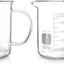 QWORK Beaker with Handle, 250ml/8.45oz, Measuring Cup, Borosilicate Glass, Beaker Mug with Pouring Spout, 2 Pack