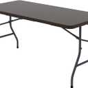 5 FT Folding Table, 400 lb Heavy Duty Plastic Table with Carrying Handle, Brown