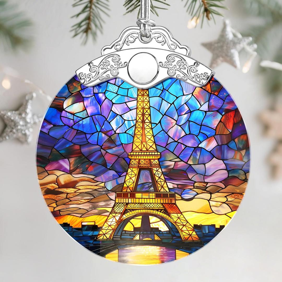 Christmas Ornaments: Stained Glass Ornament, Christmas Tree Ornament, Hanging Ornaments for Home Decor & Xmas Tree Decorations  Exquisite Holiday Decor, Gifts & Holiday Present - Eiffel Tower