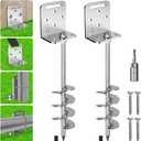 BeneLabel 2/4/6 Pack 18" 24" Ground Anchors Screw in Shed Anchor with L Bracket Trampoline Anchor Spiral Swingset Anchors for Swing Set, Mobile Home, Fence, Playset, Tent, Canopy, Carport