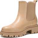 Bacia Chelsea Boots Women Lug Sole Ankle Boots Chunky Heel Slip On Booties (7, Apricot)