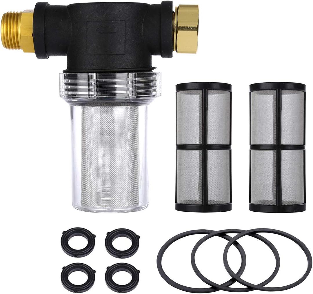 Garden Hose Filter for Pressure Washer Inlet Water, Inline Filter for Sediment, 40 Mesh Screen, Extra 2 Pieces100Mesh Screen Kit