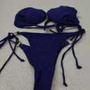 SOLY HUX Bathing Suit for Women Halter Ring Linked Tie Side Bikini Sets Two Piece Swimsuit (Large, Plain Dark Blue)