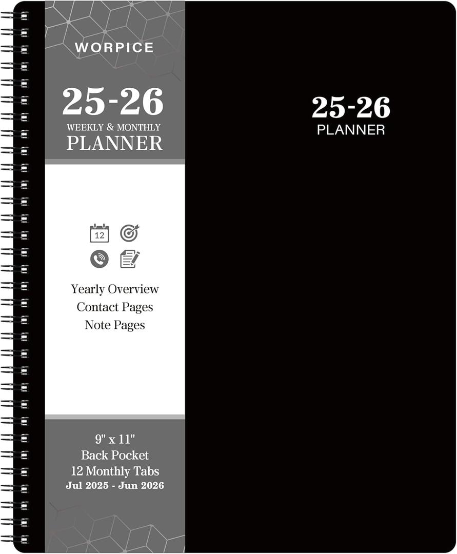 2025-2026 Planner - 9  11, from JUL. 2025 to JUN. 2026, Weekly and Monthly Academic Planner 2025-2026, Inner Pocket, Premium Paper, Twin-wire Binding, Make Your Life Productive - Black