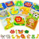 TOY Life Wooden Puzzles for Toddlers 2-4, Montessori Toys for 1 2 3 Year Old Toddler Boys Girls, Animals Jigsaw Puzzles, Educational Learning Toy Kids Puzzle, Best Gifts Toys for Baby Ages 1-3 2-4, Animals Pules 12cs