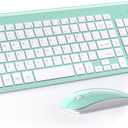 Wireless Keyboard and Mouse Ultra Slim Combo, TopMate 2.4G Silent Compact USB 2400DPI Mouse and Scissor Switch Keyboard Set with Cover, 2 AA and 2 AAA Batteries, for PC/Laptop/Windows/Mac - Mint Green