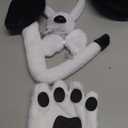 Dog Long Ears Headband - 5PCS Dog Ears Headband Paw Gloves Nose Bowtie Tail for Adult Women Halloween Puppy Costume Fluffy Floppy Animal Cosplay Party Accessories Set (Black and White)