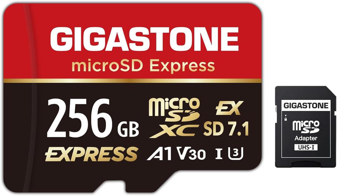 Designed for Switch 2 GIGASTONE 256GB microSD Express, MicroSDXC Express Memory Card SD 7.1 Speed up to R/W 880/650MB/s Compatible with Switch 2, Professional Camera, A1 V30 U3, with SD Adapter