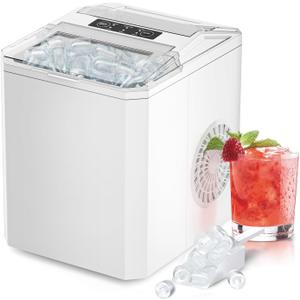 DUMOS Countertop Ice Maker, Portable 1.5L Ice Machine with Self-Cleaning, 26.5lbs/24H Fast Ice Making, 9 Bullet Ice Cubes in 6 Mins, 2 Size Options, Quiet Compact Ice Maker, Bright White