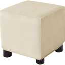 Ottoman Cover Square Velvet Storage Ottoman Slipcovers Thick Stretch Footrest Foot Stool Covers Protector with Elastic Band(Medium-Beige)