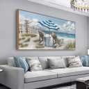 Shoci Summer Beach Wall Art - Natural Float Framed Large Blue Sky White Cloud Canvas Picture for Living Room Ocean Beach Painting Prints Peaceful Life Artwork for Bedroom Home Office Decor 24" X 48"