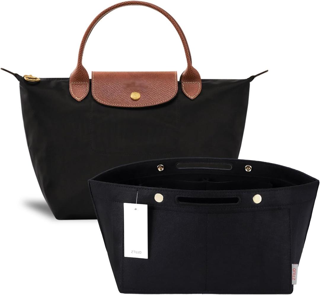 ZTUJO Purse Organizer Insert for le pliage, Compatible with Longchamp Le Pliage Top Handle S/ M, Shoulder Bag S/ L (Black, Large For Top Handle M and Shoulder Bag L)