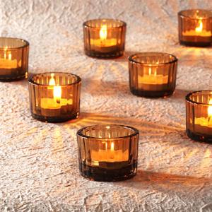 Homemory 12 Pcs Tealight Candle Holders, Amber Votive Candle Holders, Glass Candle Holder for Table Centerpiece, Wedding, Baby Shower, Birthday, Party, Halloween, Christmas