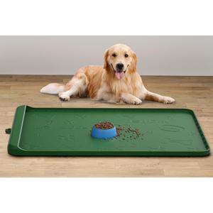 Dog Food Mat - Silicone Dog Mat for Food and Water - 36" x 24" Large Pet Feeding Mats with Residue Collection Pocket - Waterproof Dog Cat Bowl Mat with High Edges to Prevent Water Food Spills (Green)