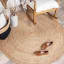 Jute Braided Area Rug, 5 feet Round, Stain Resistance Natural Handmade Circle Boho Area Rug for Entryways, Living Room, Bedroom, Farmhouse Vintage Decor, Reversible Jute Rug