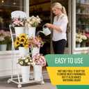 Flower Stand with 6 Buckets Suitable for Flower Bar, Indoor Outdoor Celebration Events, Flower Cart Display Stand Equipped with a Blackboard and Wheels (White)