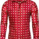 YourTies Mens Silk Paisley Dress Shirt Floral Button Down Shirt Jacquard Long Sleeve Regular Causal Wedding Party Prom Luxury (S)