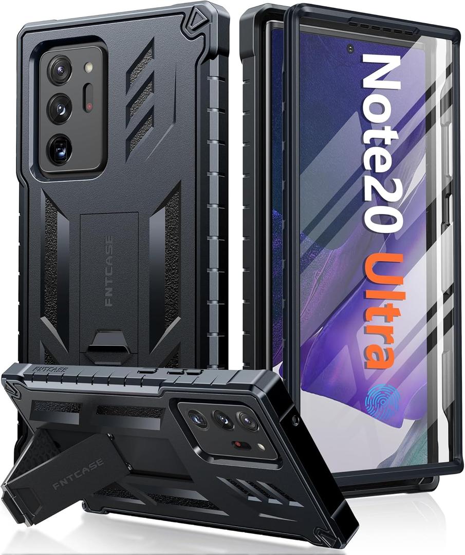 FNTCASE for Samsung Galaxy Note-20-Ultra Case: Military Grade Drop Proof Protection Phone Cover with Kickstand | Heavy Duty Shockproof Matte Textured Note20 Ultra 4G 5G Cases - 6.9 Inches Black