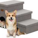 Zerbuger Dog Stairs 18" H, 3-Step Wider Dog Steps for High Beds Couch, Folding Storage Pet Stairs Gift for Small/Medium/Large Old Dogs Cats, Ramp for Climbing Car Up to 200 lbs, (Gray, with Condo) (33"D x 17"W x 18"H)