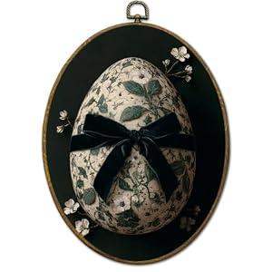 QZQE Vintage Moody Easter Egg Oval Wall Art Decor Framed, Dark Academia Floral Egg Oval Canvas Prints, Rustic Farmhouse Easter Wall Hanging Decor for Home Bedroom Living Room, 8.6x11.4 Inch