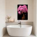 ZSHARTSWD African American Canvas Wall Art Black Woman with Flowers on Head Picture Abstract Black Girl Painting Prints for Girls Room Bathroom Decor Framed (Pink, 20L x 16W)