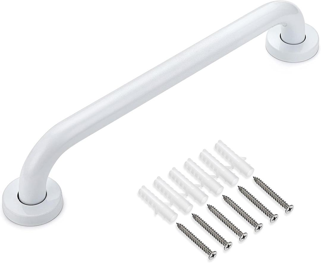Sumnacon 16 Inch Anti-Slip Grip Bath Grab Bar - Sturdy Stainless Steel Shower Handle with Screws, Safety Handicap Shower Bar for Bathtub Toilet Bathroom Kitchen Stairway Handrail, White