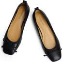Modatope Ballet Flats with Bow Ballerina Closed Square Toe Slip on Bowknot Flats Shoes for Women Dressy (8.5, Black)