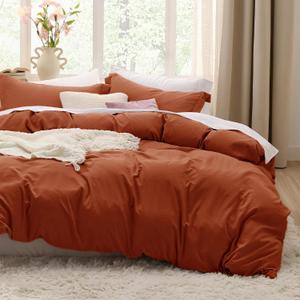 Bedsure Terracotta Duvet Cover King Size - 3 Pieces Prewashed Cotton-Like Extra Soft Bedding Set, Includes 1 Duvet Cover 104x90 Inches with Zipper Closure & 2 Pillow Shams, Comforter Not Included