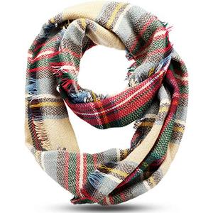 Frienda Winter Plaid Scarf Valentine Warm Tartan Scarf Checkered Pattern Circle Loop Wrap Gift for Women Cold Weather(Colorful)
