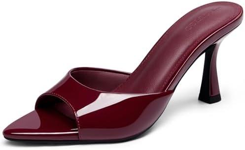 Coutgo Womens Heeled Mules Pointed Peep Toe High Heels Slip On Backless Mule Sandals Dress Shoes(11)