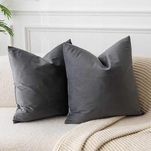 JUSPURBET Dark Grey Velvet Throw Pillow Covers 22x22 inch Set of 2 for Living Room Couch Sofa Bedroom Decorative Square Solid Soft Cushion Cases with Invisible Zipper