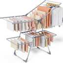 Clothes Drying Rack, Foldable 2-Level Laundry Drying Rack with Height-Adjustable Wings, for Clothing & Bedding, Free-Standing Space-Saving Rack, Indoor & Outdoor, 55.5" L  22.8" W, Gray