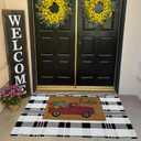 CAINANEL Buffalo Plaid Outdoor Rug Black and White Check Rug 35.4'' x 59'' Cotton Hand-Woven Checkered Front Welcome Door Mat Indoor/Outdoor Area Rug for Front Porch,Kitchen,Entry Way,Living Room